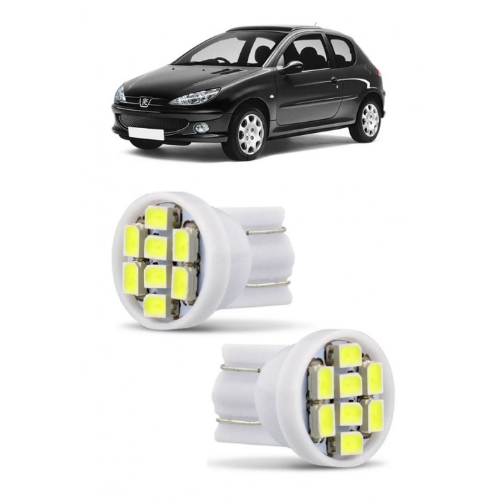 Par Lampada Pingo T10 8 LED Peugeot 206 207 307 Farol Teto Placa 5w