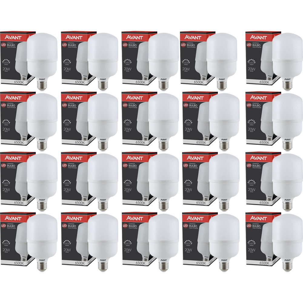 Kit 20 Lâmpada Bulbo Hp 20W Luz Branco Frio 6500K Bivolt 127v 220v Led Soquete E27 Avant em Oferta na Shopee