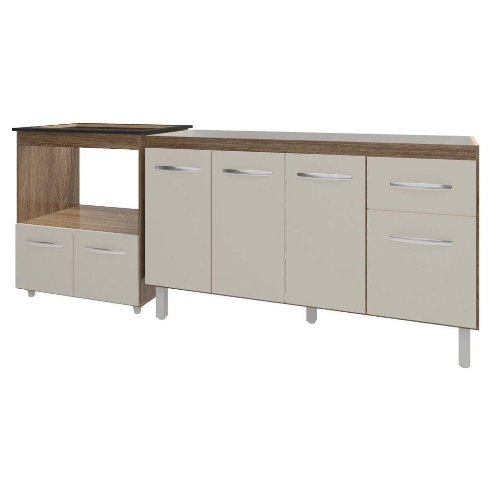 Balcão Cozinha Gabinete De Pia 140cm Camila E Balcão Evelyn Para Fogão Cooktop 5 Bocas E Forno Elétrico Savana Off White em Oferta na Shopee