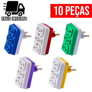 Adaptador de Tomada T Colorido 3 Entradas Benjamin Bivolt Universal 10A e 20A