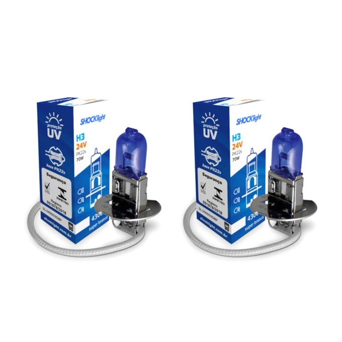 PAR DE LÂMPADAS HALÓGENAS UNIVERSAIS - H3 24V 70W em Oferta na Shopee