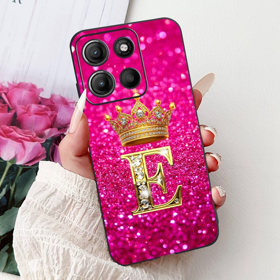 Detalhes do Motorola Moto G15 Caso De Telefone G15 Estético Moda Luxo Az Letras Coroa Macio TPU Capa Traseira