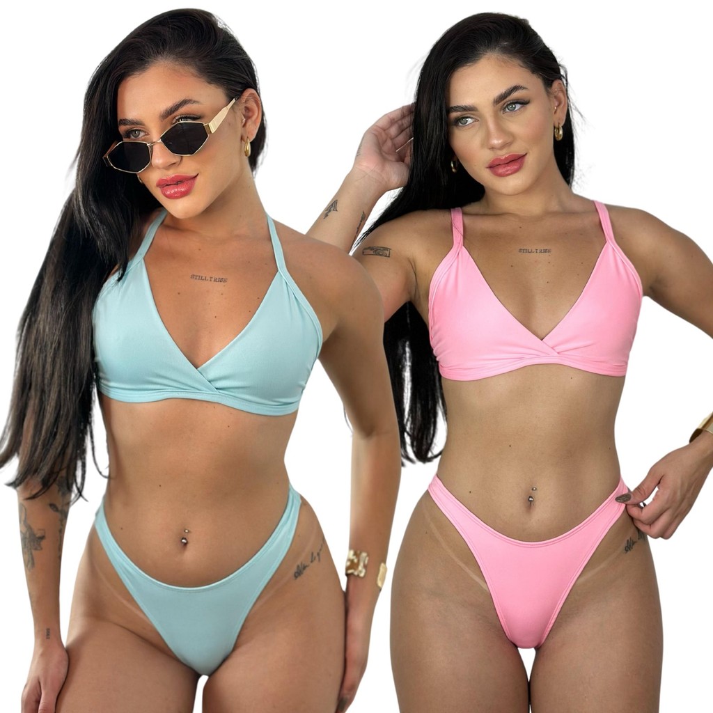 Conjunto de Biquíni Asa Delta Fixo Moda Praia Verão