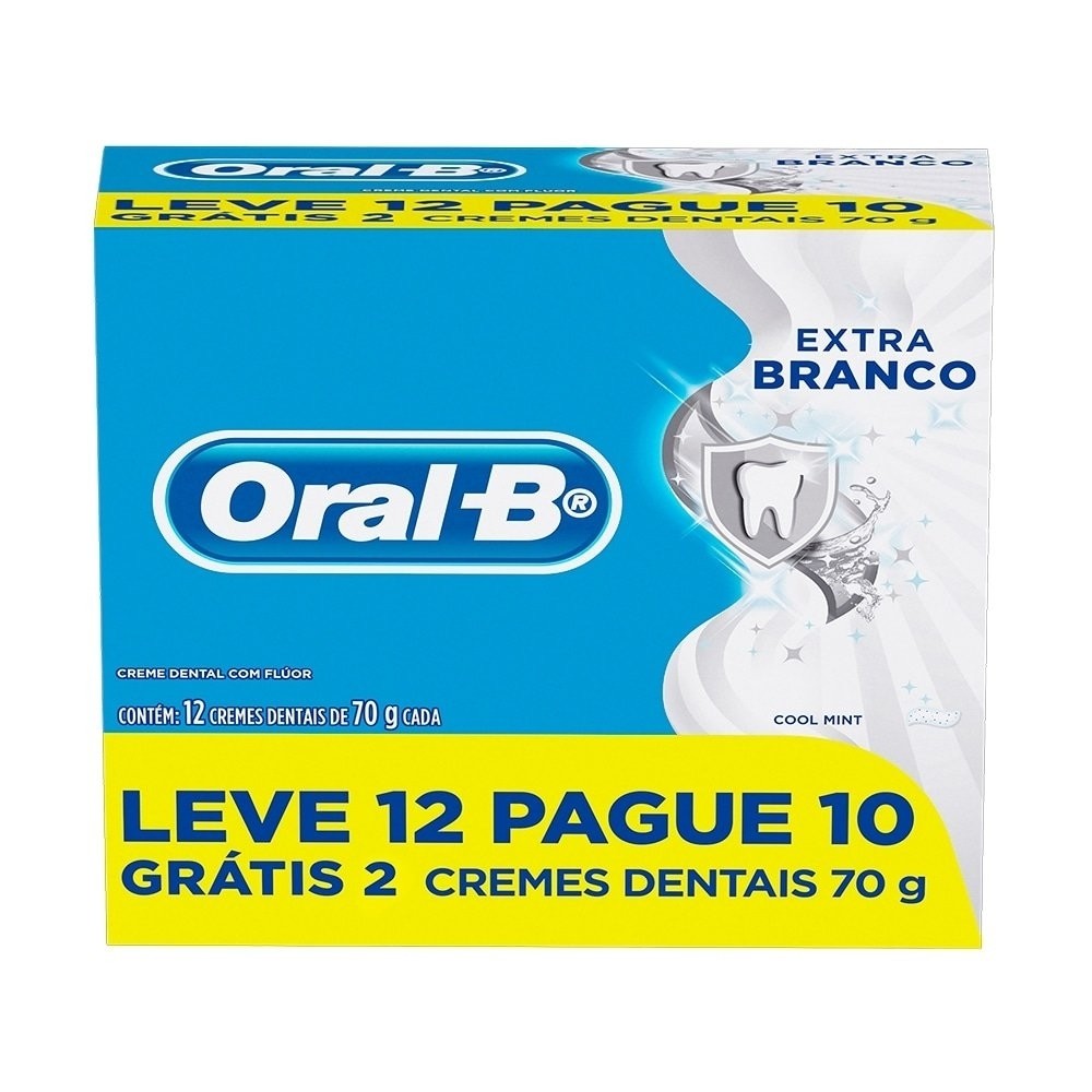 Creme Dental Oral B Extra Branco 70g Embalagem com 12 Unidades em Oferta na Shopee
