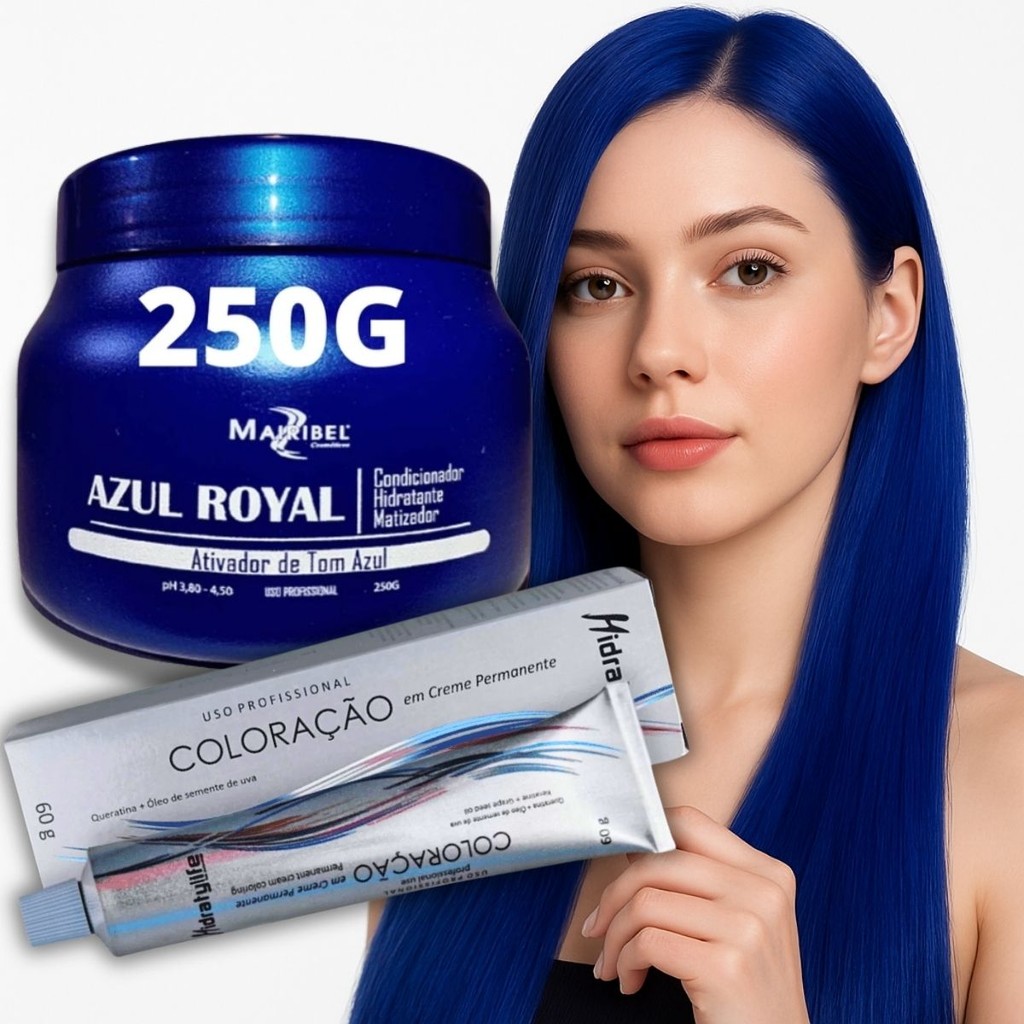 Mechas Azul Tinta Azul para Cabelo | Coloração + Máscara 250gr + Água Oxigenada Pronta Entrega