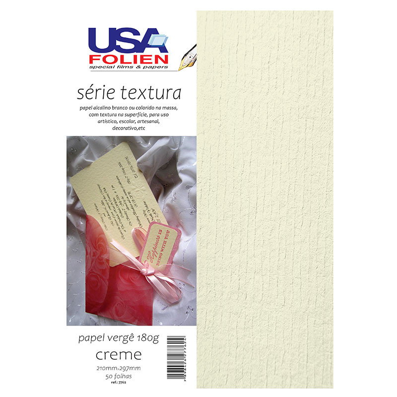 Papel vergê creme A4 180g com 50 folhas 7762 Usa Folien