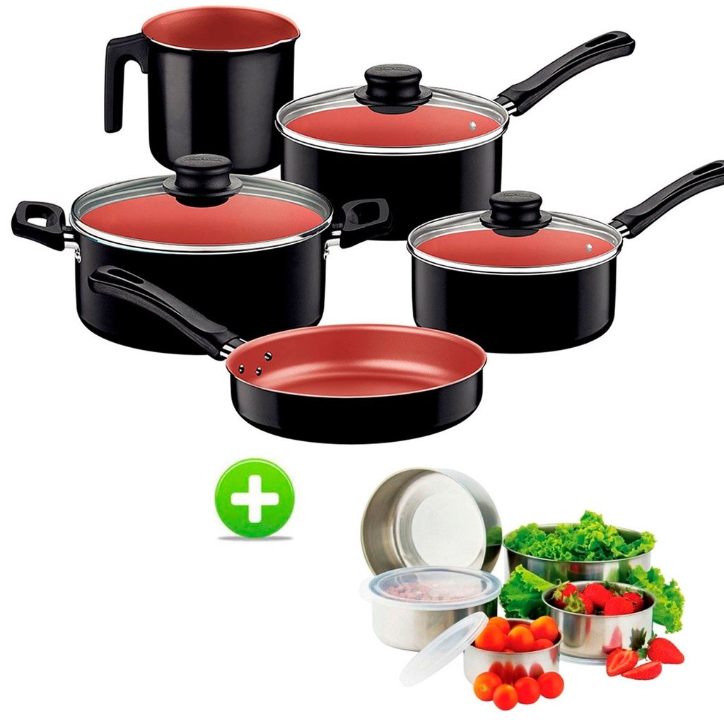 Jogo de Panelas Tramontina Caribe 5 pçs e Conjunto de Tigelas Inox 5 Pçs - Home & Living