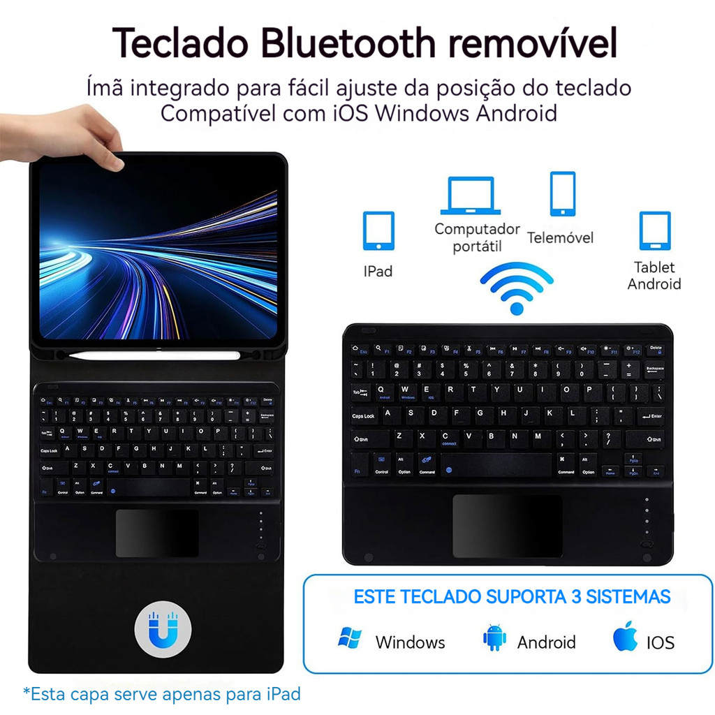 Capas, Teclado Touch E Mouse Bluetooth Para 2023 Samsung Galaxy Tab S9 11polegad