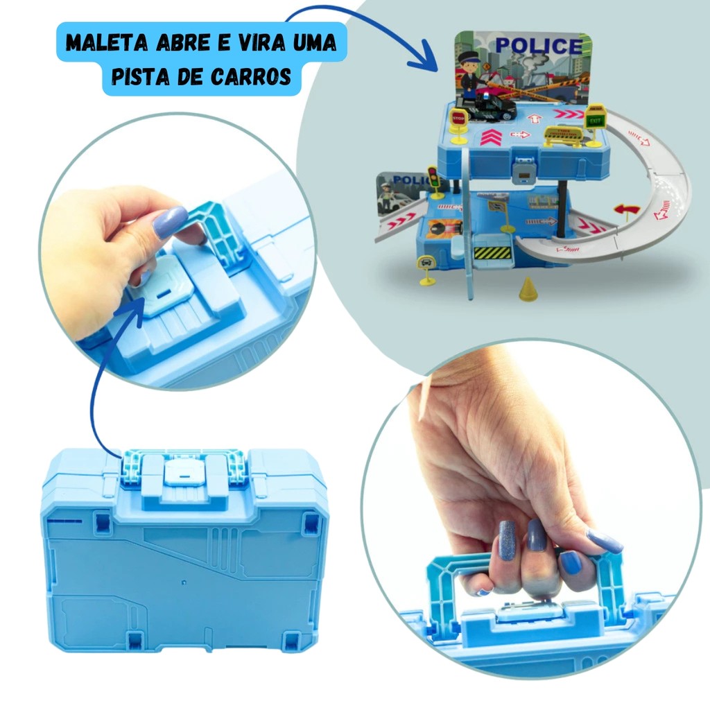 maleta policial pista de carrinho brinquedo infantil para menino facil de montar presente — imagem 2 de 2