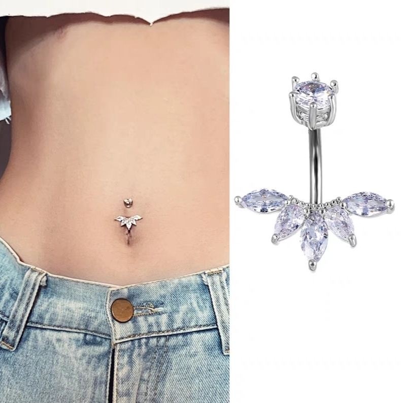 Feeling 316L Piercing de umbigo de aço inoxidável com 5 Pedras Zircônia em Oferta na Shopee