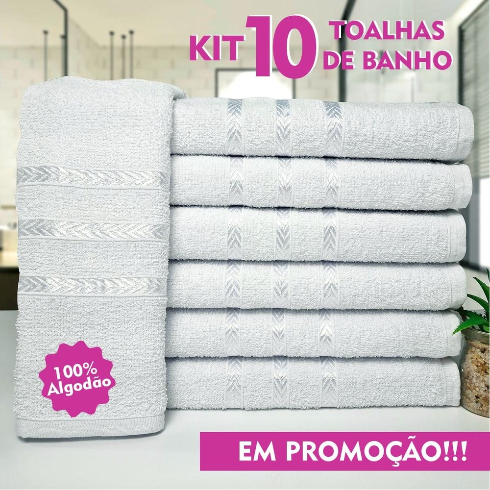 Kit 10 Toalha de Banho Branca Profissional 70x120cm Pousada, Hotel, Clinica, Pet Shop Atacado em Oferta na Shopee