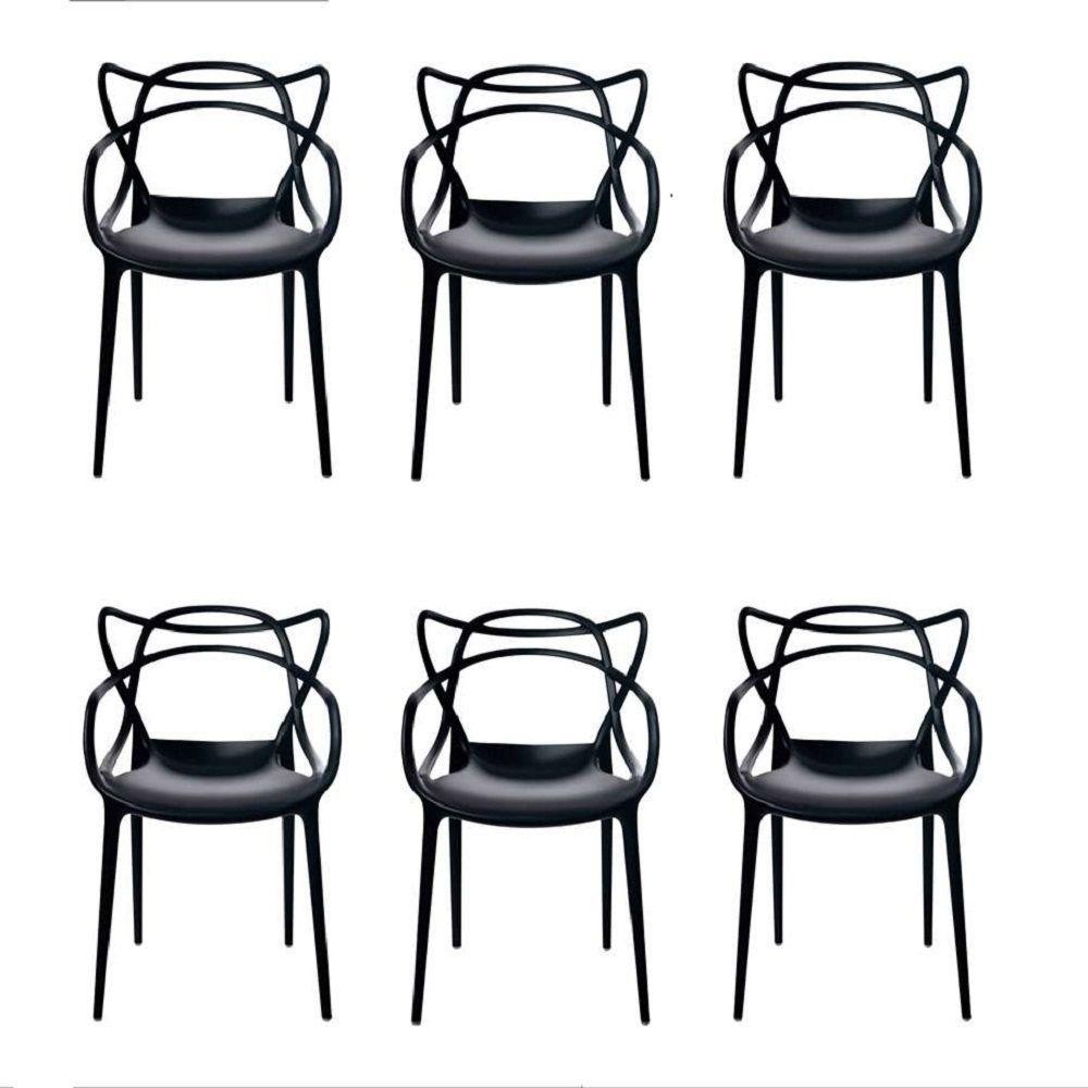 Conjunto Com 6Cadeiras Allegra Preta Polipropileno Monobloco. - Superior!