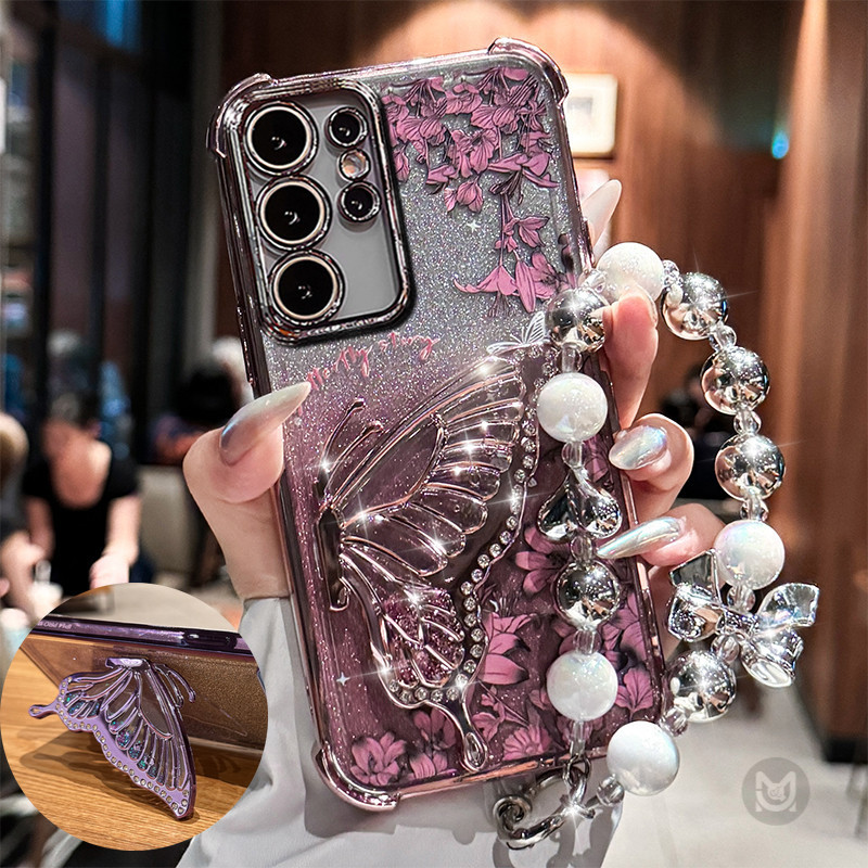 Capa Para Samsung Galaxy A57 A37 A17 A07 A56 A36 A26 A16 5G A06 A55 A35 A25 A15 A05S Areia Movediça Glitter Borboleta De