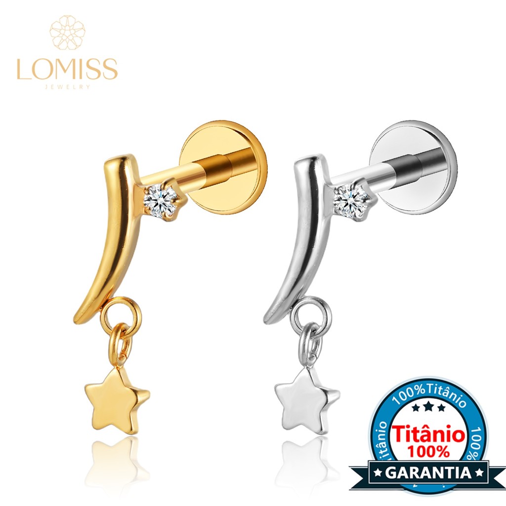 Piercing Orelha Tragus Helix Labret Pingente Estrela Titânio Zircônia em Oferta na Shopee