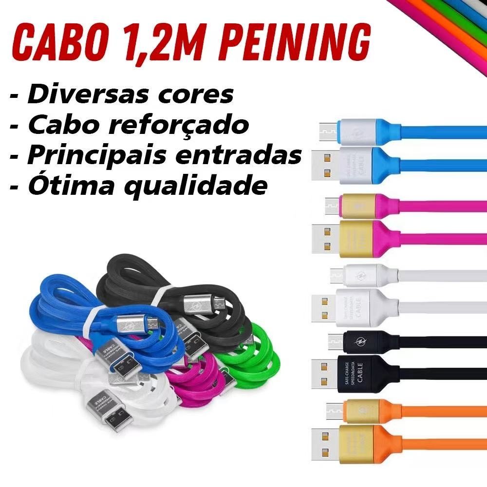 Cabo Turbo Emborrachado Para Celular 1.2m V8 IPhone Resistente Colorido