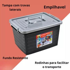 Caixa Organizadora Decorativa Grande Com Trava 35 Litros Bau Quarto Criancas com Roda Rodinha