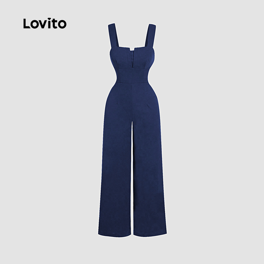 (Trendy) Lovito Macacão Casual liso plissado para mulheres L131ED043 em Oferta na Shopee