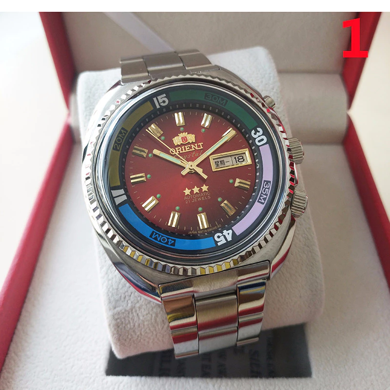 Relógio Mecânico de Três Ponteiros ORIENTE Estilo Atmosférico Marca Top com Função de Calendário Duplo Pulseira