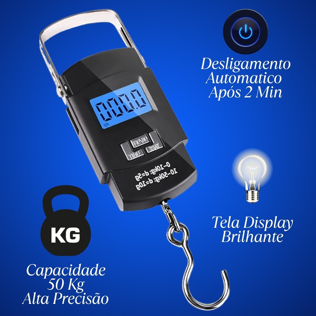 Imagem Balança Portátil Para Mala de Bagagem Pescaria Pesa Peixe Multi Funções Compacta