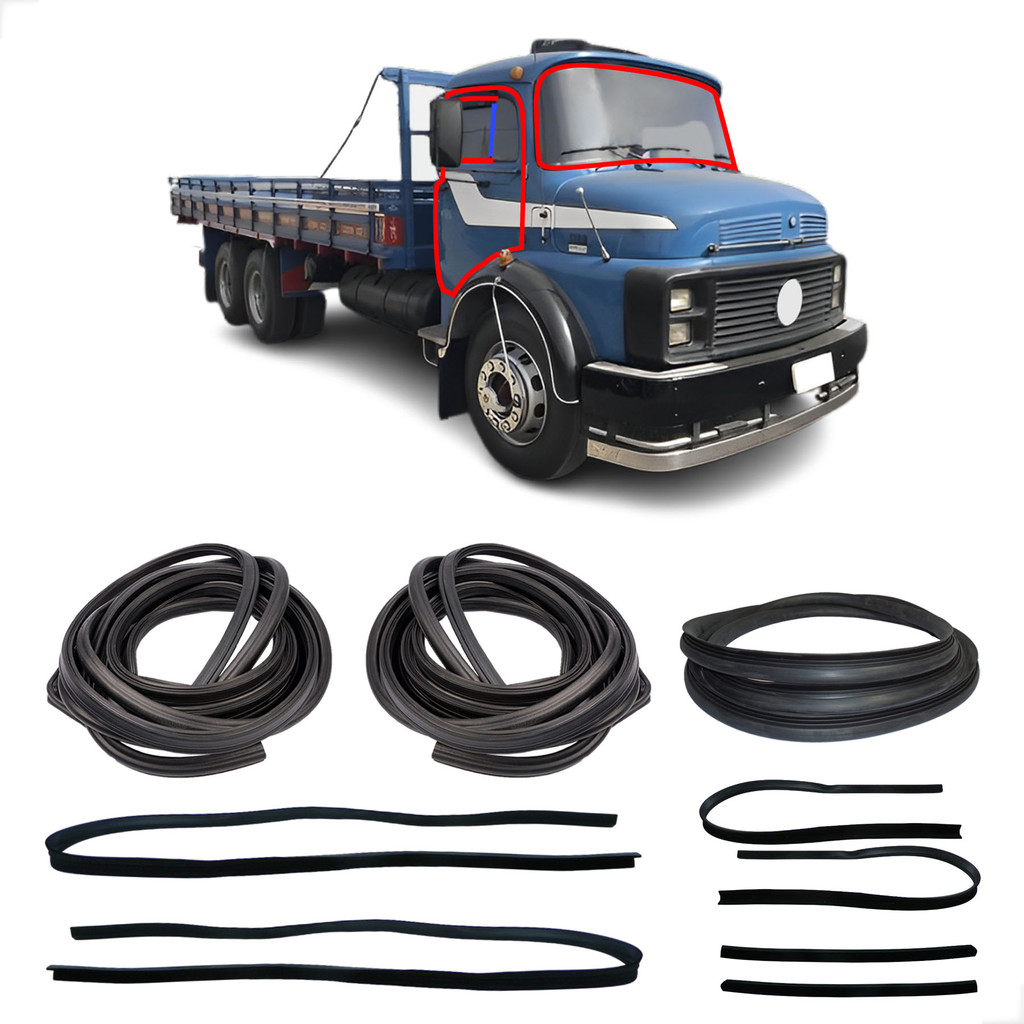 Kit Borracha de Porta Parabrisa e Canaleta com Pestana Larga Mercedes Benz 1313 Moderno Borrachauto