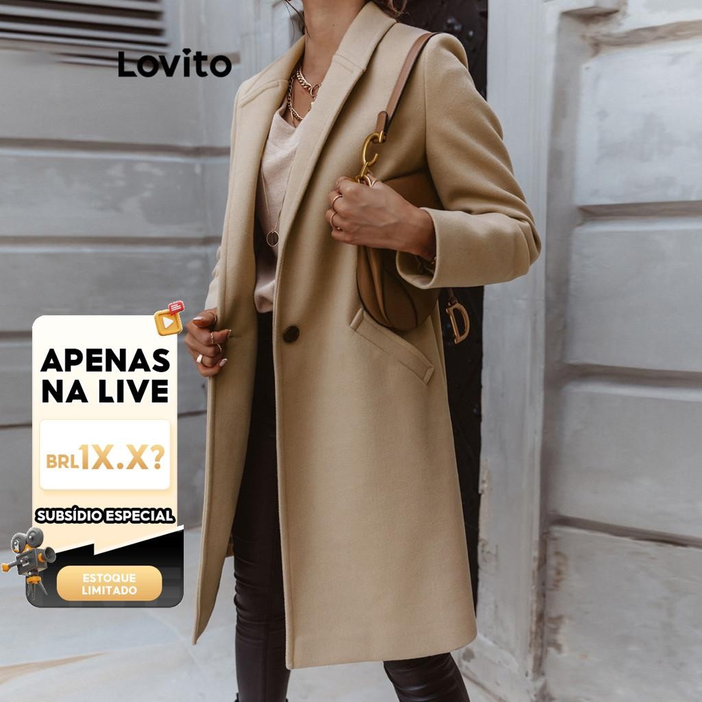 Live Hosts' pick Casual Casaco Feminino Liso de Manga Comprida com Bolsos e Aberto na Frente LNX07219 (Bege/Preto) em Oferta na Shopee