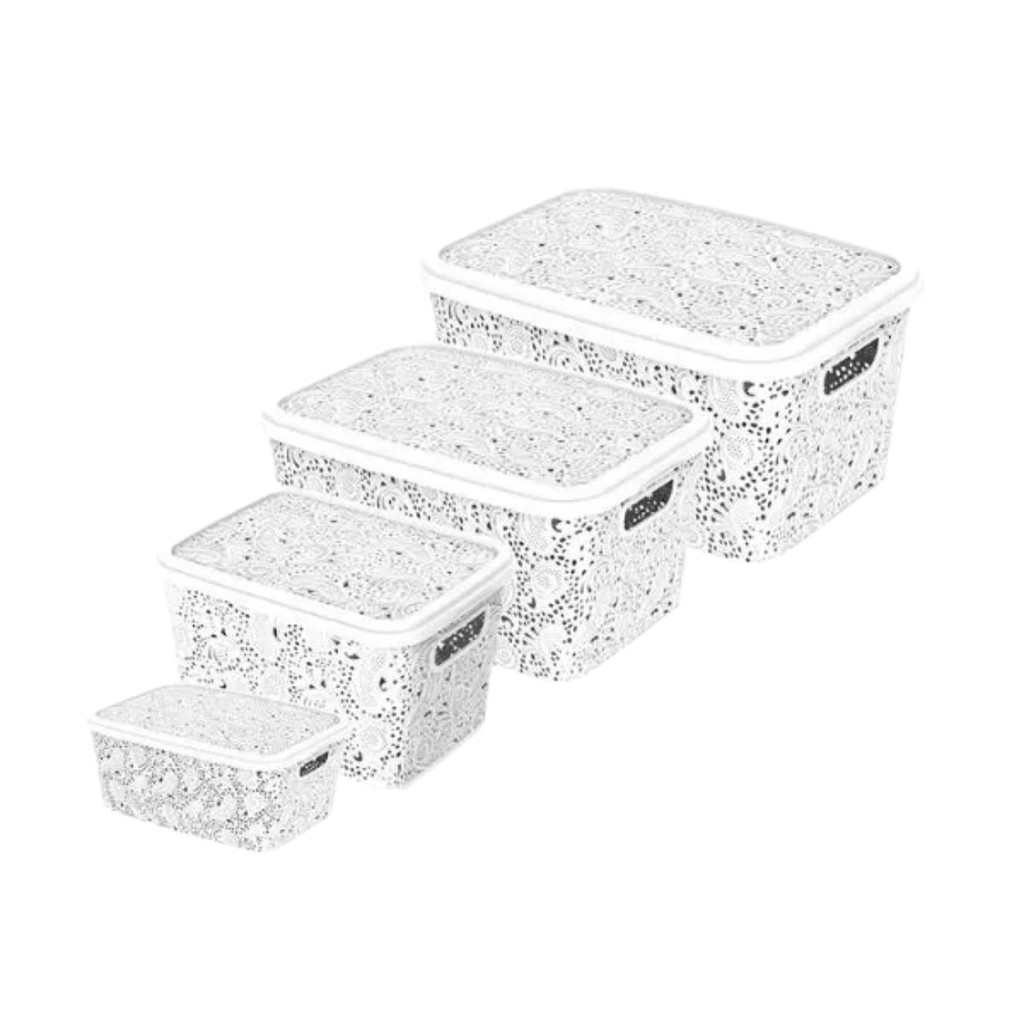 Kit 4 Cesto Organizador Multiuso Floral Branco Para Organização Funcional
