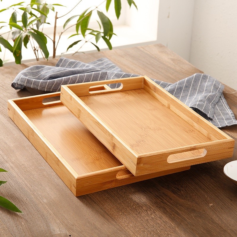 Oferta Bandeja Retangular De Bambu 38x24Cm E 40x29Cm Com Arco Ou Reto Alça Reta Decorativo