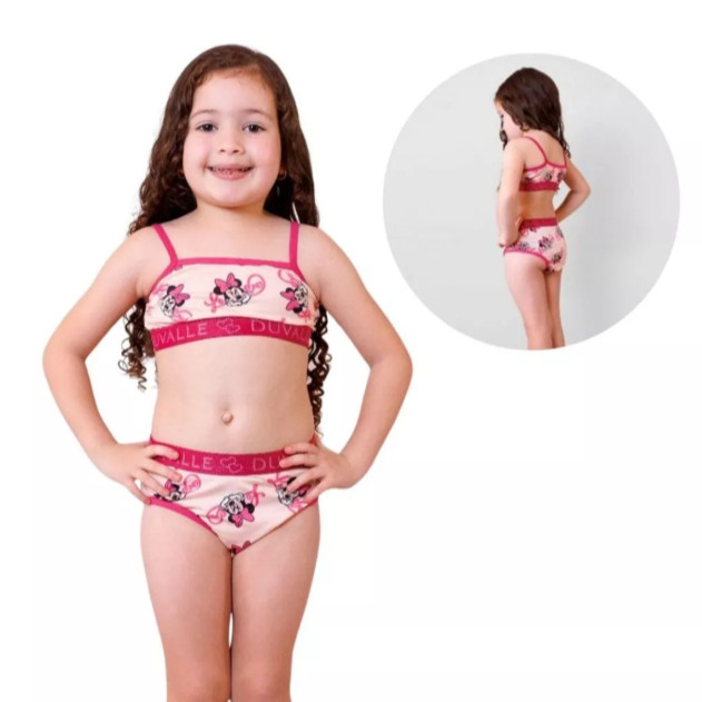 Kit Calcinha Infantil Bebê Menina Estampada Conjuntos Juvenil Pré Adolescente Top Sutiã Básico