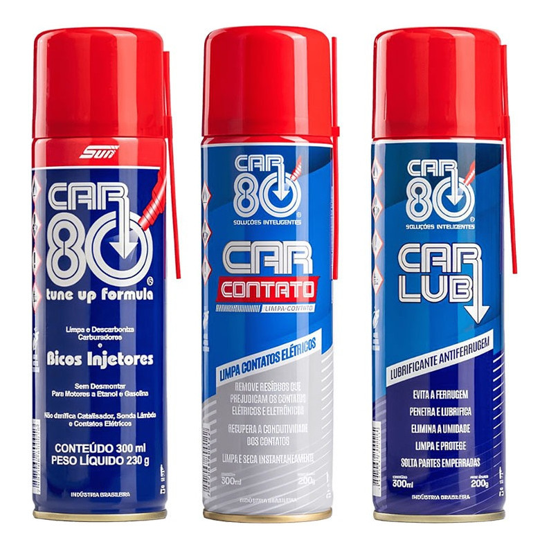 Kit Manutenção Essencial Car 80 Car Lub Desengripante + Limpa Contato Elétrico + DescarbonizanteTBI em Oferta na Shopee