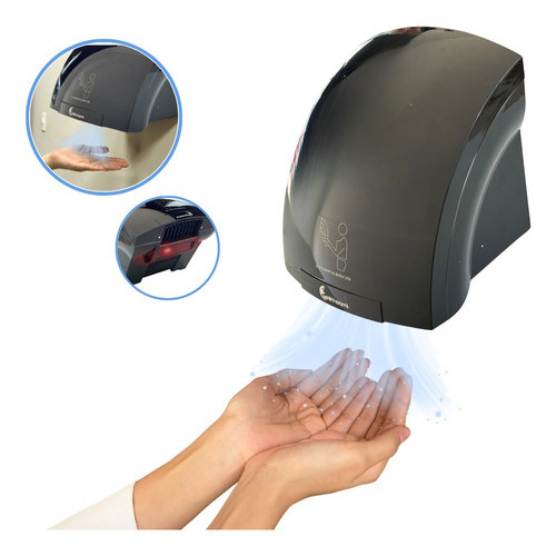Secador Automático de Mãos 1500W Preto Sensor Infravermelho
