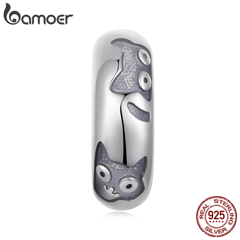 Bamoer 925 Prata Esterlina Gato Silicone Anel Espaçador Grânulo Pingente Acessório Série Pulseira em Oferta na Shopee