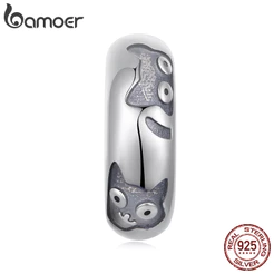 Bamoer 925 Prata Esterlina Gato Silicone Anel Espaçador Grânulo Pingente Acessório Série Pulseira