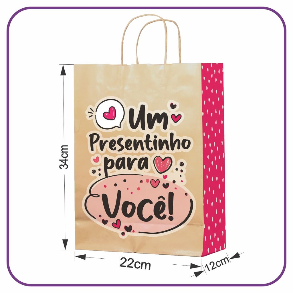 Sacola Kraft Presentinho para Você 50 Unidades - M 22x12x34 em Oferta na Shopee