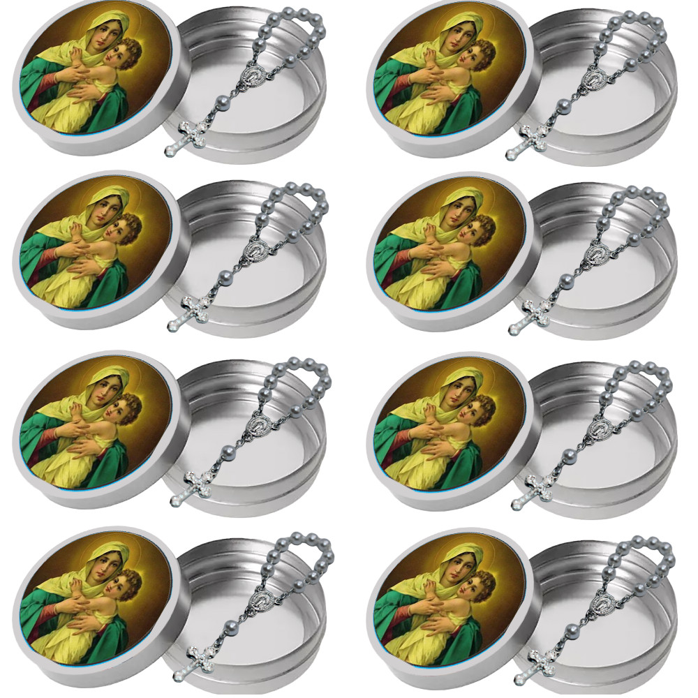 10 Latinha 10 Mini Terço Santa Mãe Rainha Lembrancinha