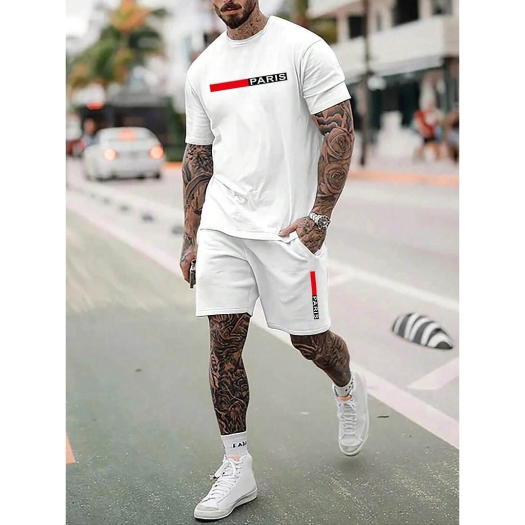 Conjunto masculino camiseta e short Paris camiseta masculina e short masculino 227 Verão Praia
