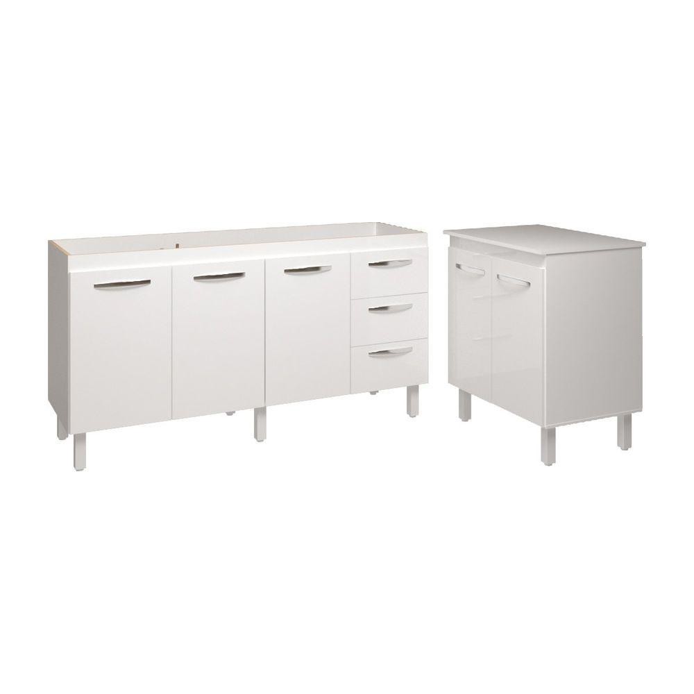 Armário Cozinha Balcão Gabinete De Pia 160 Cm Estela E Balcão Jane Para Microondas Ou Forno Elétrico Branco