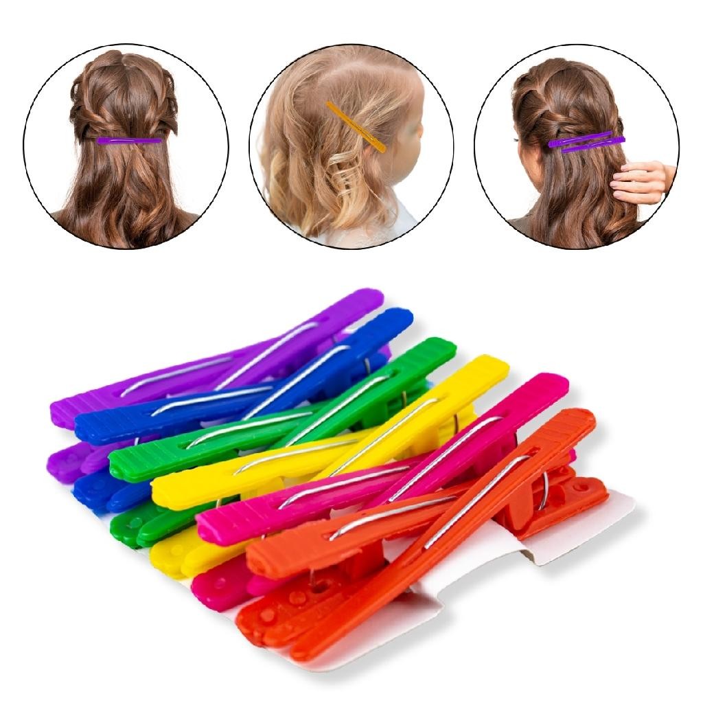 Kit 12 Prendedor Cabelo Presilha Bico Colorido Cabeleireira Penteado Adulto Infantil Cabelos Salão