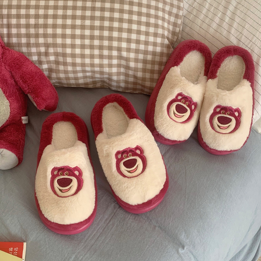 XIXITIAO Co-Branded Toy Story Morango Urso Chinelos de Algodão Outono Inverno Senhoras Forro de Lã Manter Aquecido