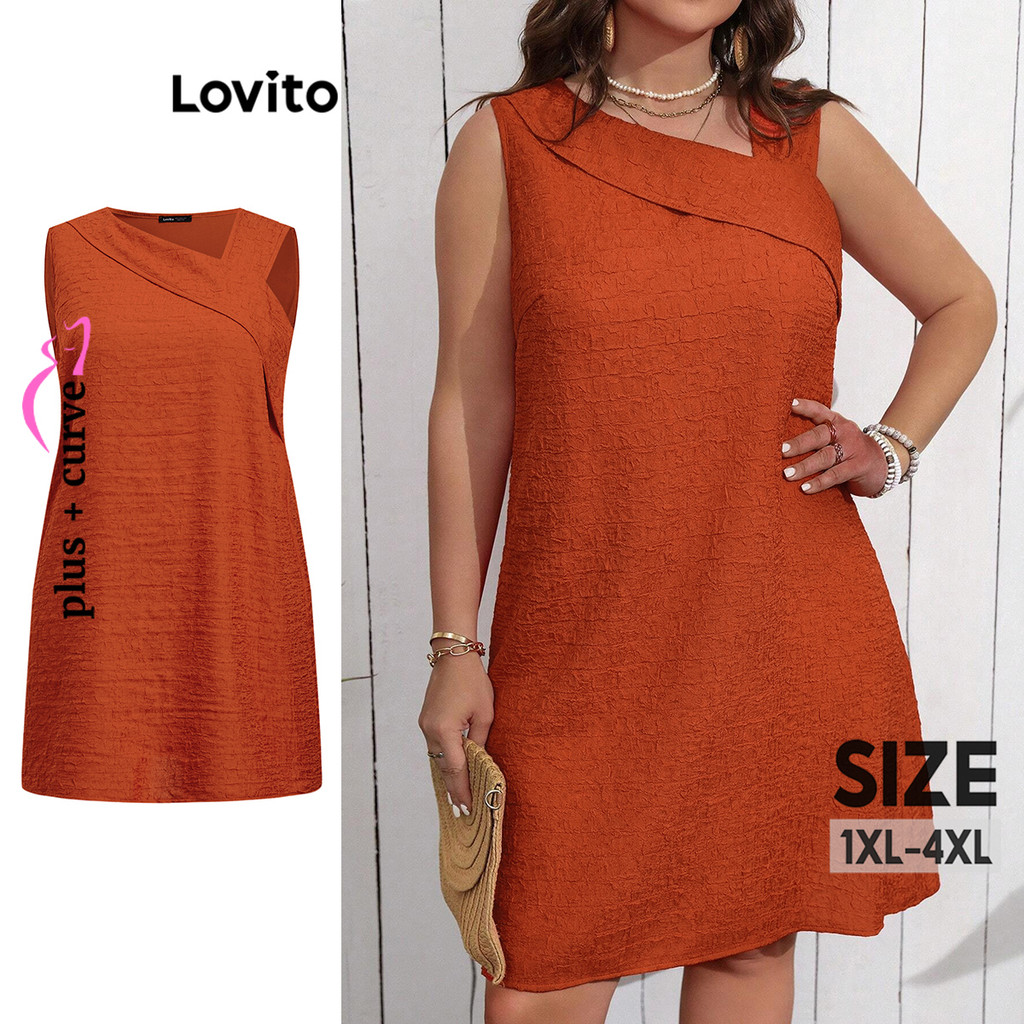 Lovito Vestido Curva Plus Size Casual Liso Assimétrico Jacquard Para Mulheres LBL18331 - Women Clothes