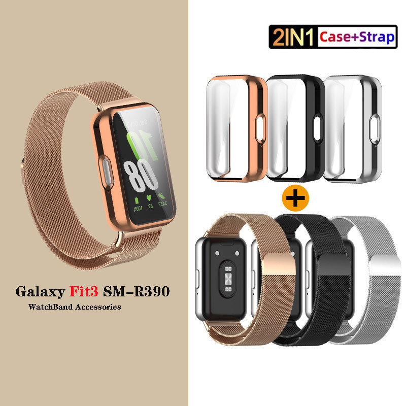 Para Samsung Galaxy Fit 3 Cinta + Caso Milanês Aço Inoxidável Fivela Magnética Banda Fit3 SM-R390 Pulseira De Pulso em Oferta na Shopee