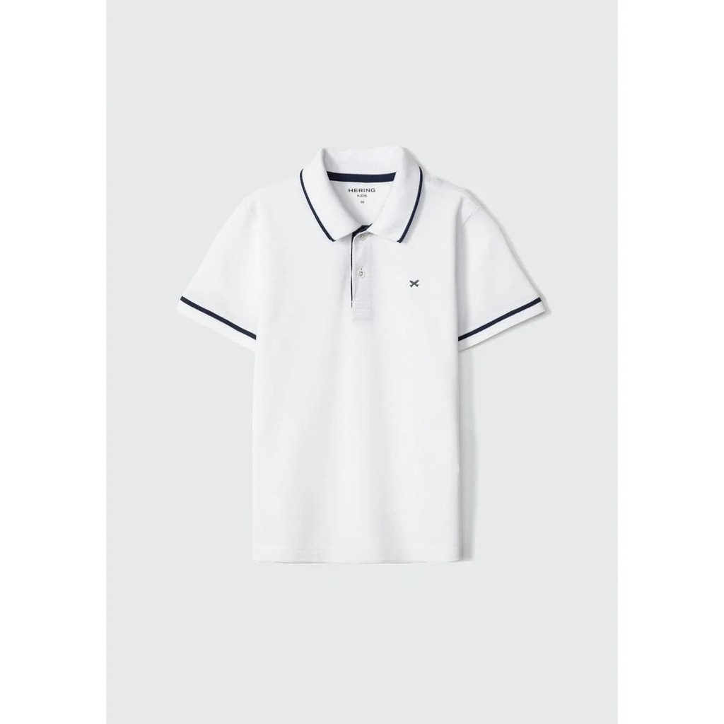 Camiseta Polo Branca e Azul Hering Infantil