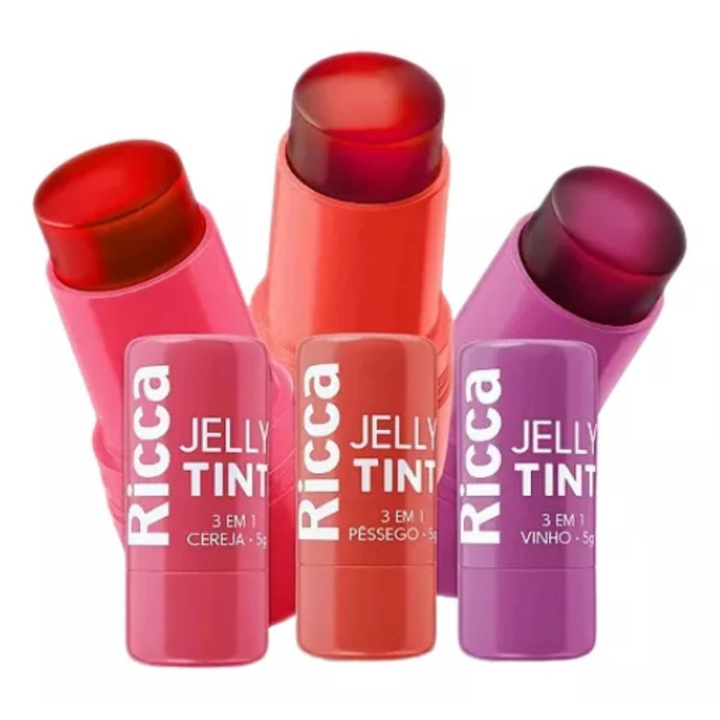 Jelly Tint Ricca 3 Em 1 Batom, Blush E Sombra - Kit 3 Cores + Creme Hidratante