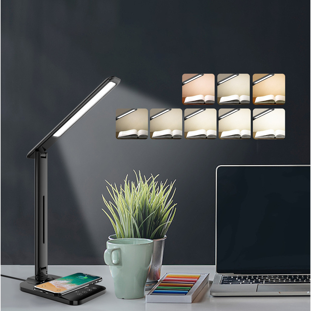 Luminária Mesa LED Dobrável touch 3 cores 10W c/ Sensor Toque e Carregador Sem Fio