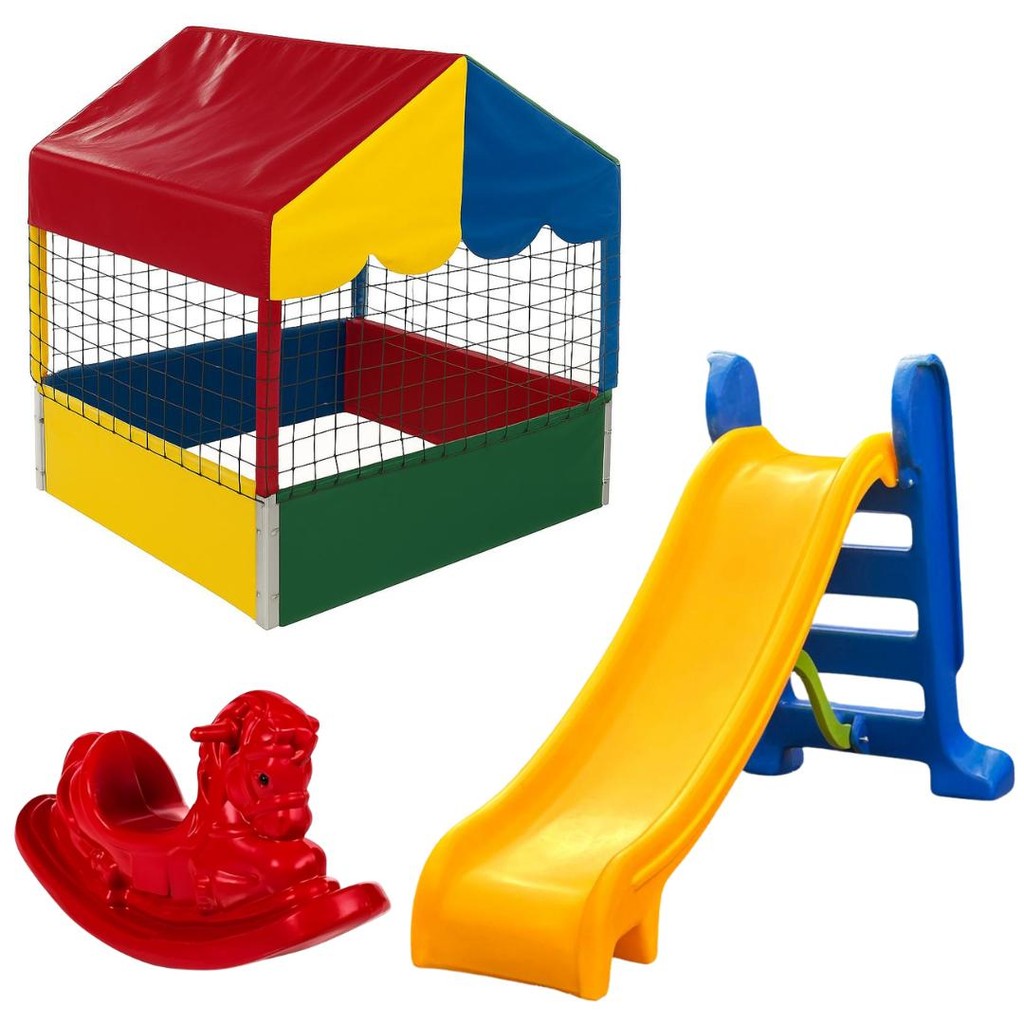 Piscina de Bolinhas Quadrada Nacional Premium + Escorregador Médio + Gangorra 1 Lugar em Oferta na Shopee