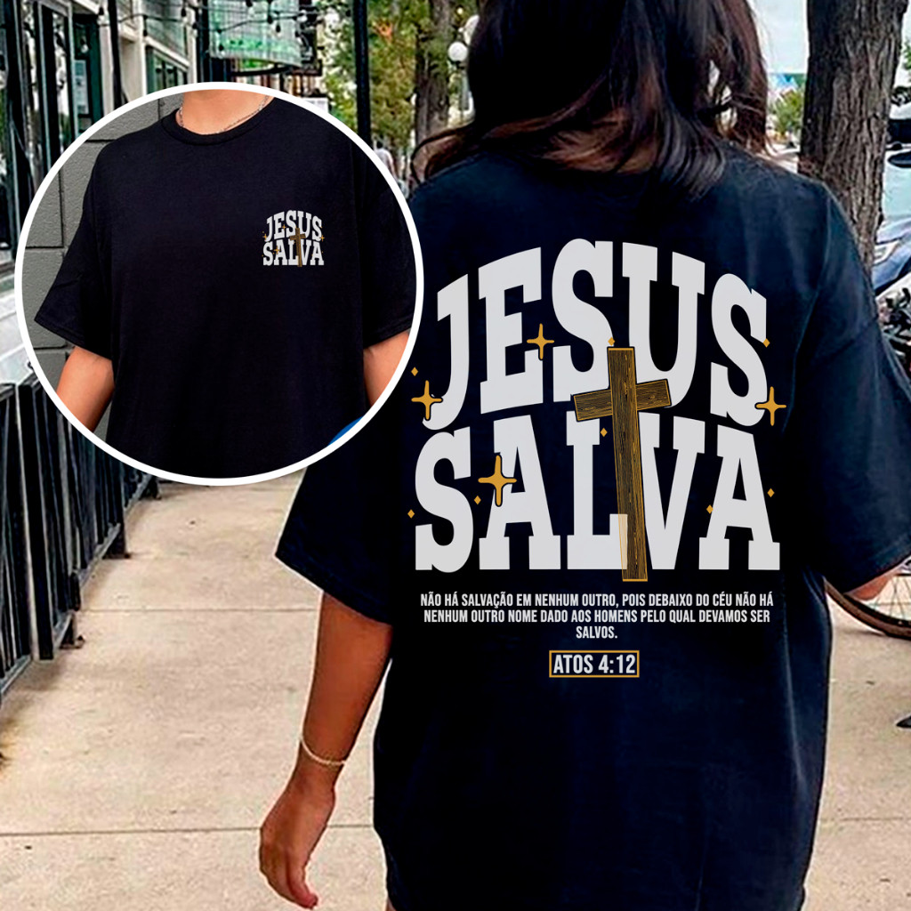 [Camiseta Premium em Algodão Puro]SISI Camiseta Unissex Algodão Gospel Cristã Jesus Salva Cruz cropped verão blusa