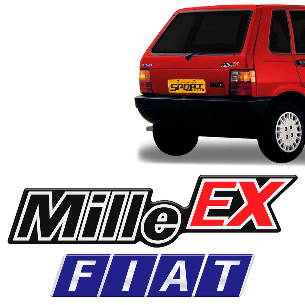 Kit Adesivo Emblema Mille Ex + Fiat Para Fiat Uno Resinado em Oferta na Shopee