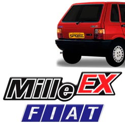 Kit Adesivo Emblema Mille Ex + Fiat Para Fiat Uno Resinado