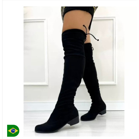 Bota Montaria Feminina Cano Longo Camurça Acima Do Joelho De Cadarço