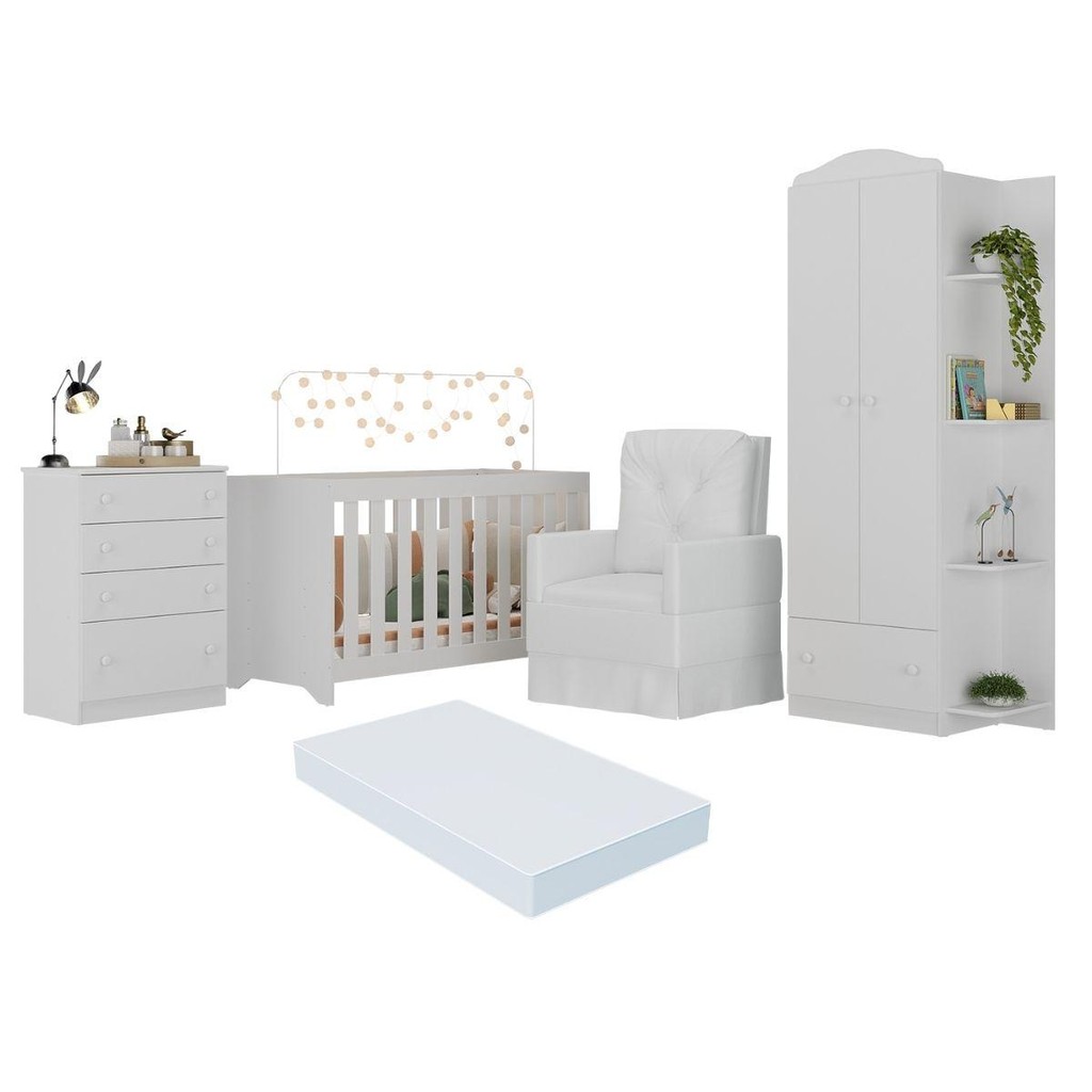 Quarto Completo com Colchão e Poltrona de Amamentação João e Maria Multimóveis MP4098 - Mom & Baby