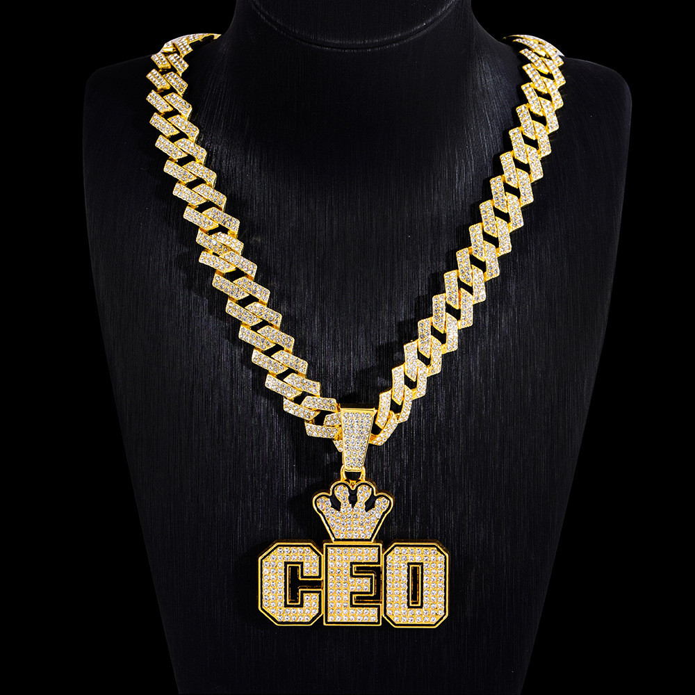 Cross-Border coroa carta CEO diamante completo Strobe pingente Hip-Hop estilo de rua Hipster exagerado colar de corrente